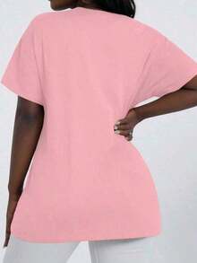Women's Oversize Round Neck Short Sleeve Spring Summer Tee, Unisex Loose Fit Vintage Street Style Cotton Printed Top For Couples, 100% Cotton - 粉色 - 查看 2
