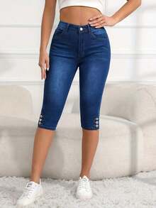 Elastic Tight Fit Women's Cropped Casual Jeans Summer - 白色 - 查看 9