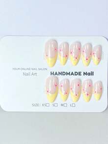 10pcs Handmade Summer New Customized Creamy Yellow French 3D Floral Nail Stickers - White - View 2