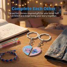 Disney 迪士尼可爱史迪奇和天使情侣钥匙扣套装，心形拼图情侣钥匙扣，男女朋友同款，迪士尼《星际宝贝》情人节珠宝礼物 - 彩色 - 查看 1