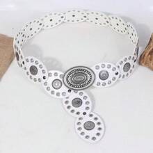 Cinturón con hebilla redonda de remache estilo retro, banda de cintura con ojetes de moda bohemia, versátil - Blanco - Ver 2