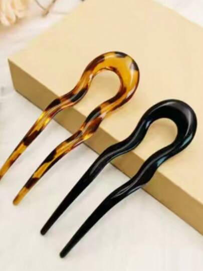 2pcs Women's U-Shaped Wine Red Amber Leopard Print Hairpin Simple Personality Retro Exquisite High-End Feeling Back Of Head Bun Hair Styling Half-Tie Hair Decoration Hairpin Light Luxury Niche Fashion Design Sense Accessories Hairpin Temperament Fashion Hanfu Cheongsam Versatile Accessories