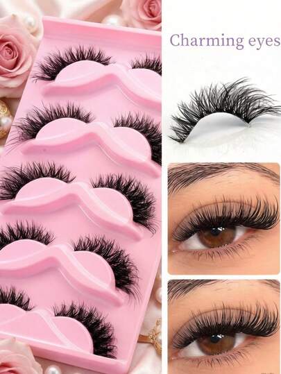 5 Pairs Natural Curly False Eyelashes, Thick Segmented Daily Makeup, Beginner Friendly