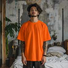Men's Basic Oversized T-Shirt, Sizes S To Plus Size 6XL, 100% Cotton, 18 Colors - Orange - View 1