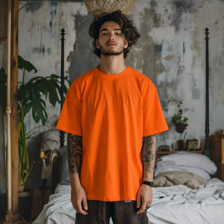 Men's Basic Oversized T-Shirt, Sizes S To Plus Size 6XL, 100% Cotton, 18 Colors - Orange - View 1