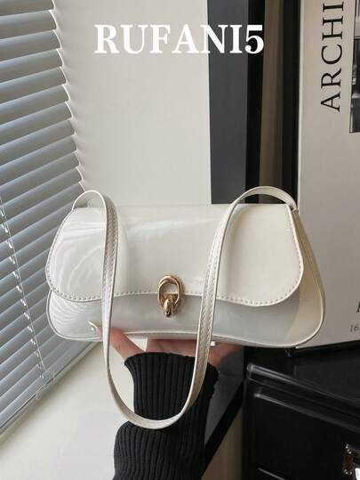 时尚新款纯色漆皮亮面现代风格单肩包，经典百搭翻盖五金锁扣设计，女士手提包，适合购物、携带钱包、年轻女性、大学生、职场新人及白领人士。非常适合办公室、大学、工作、商务、通勤、户外活动、旅行和郊游等场合。