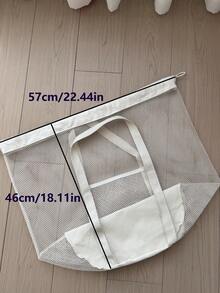 1 chiếc túi lưới rỗng, dung tích lớn, có dây rút, dùng để đựng đồ chơi/khối xếp hình. - Màu be - Xem 2