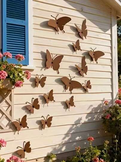 15 chiếc bướm kim loại trang trí tường, trang trí sân vườn ngoài trời - Chống gió và chịu được thời tiết, thích hợp cho hàng rào, hiên nhà, ban công - Nghệ thuật cánh bướm kim loại trang nhã, trang trí sân cỏ và sân vườn.