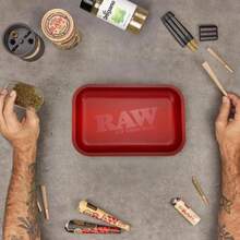 RAW Red Small Rolling Tray 11" X 7" - Limited Edition Red Finish - Elegant, Sleek And Smooth Rounded Edges With RAW Black Mini Tray Keychain By ES Distributions - trắng - Xem 5