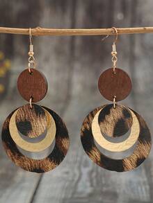 1 Pair Geometric Circular Leopard Print Retro Fashionable Multi-Color Metal Earrings, Suitable For Women's Daily, Party, Gathering, Dance, Music Festival Wear - Multicolor - View 5
