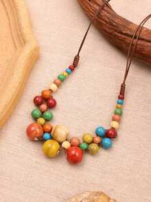 1 chiếc vòng cổ dây sáp đính hạt gốm có thể điều chỉnh, kiểu dáng Bohemian chống gió, trang sức mùa hè thủ công tinh tế, tự làm theo yêu cầu. - Nhiều màu - Xem 9