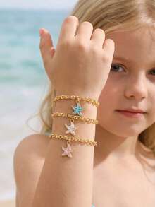 1 pieza Pulsera decorativa con estrella de mar de colores alegres para niñas, accesorio de joyería para uso diario, regalo ideal para vacaciones en la playa - Multicolor - Ver 1