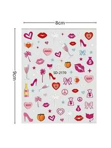 1 pieza Pegatina de cara con corazón de labios sexy, esencial para un maquillaje picante, resistente al agua y de larga duración, perfecto para el ambiente de una fiesta, fácil de crear un efecto de maquillaje de chica mala Y2K, adecuado para Y2K, KPOP, purpurina facial, carnaval, pegatina facial, pegatina 3D, gemas faciales, pegatina decorativa - Multicolor - Ver 4