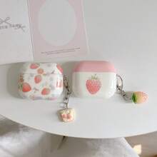 Funda para Apple con diseño de fresa linda con colgante, Funda protectora anti-caída para auriculares Apple Pro3/Pro2/4ta generación, regalo festivo, adecuado para regalo de novia - Blanco - Ver 3