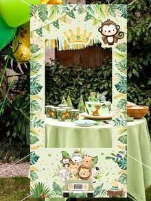 1pc Jungle Safari Animal Birthday Party Photo Backdrop,Vibrant Monkey, Tiger & Bear Designs, Perfect For Youngsters' Birthday Celebrations, Jungle Theme Decorations - A - View 1