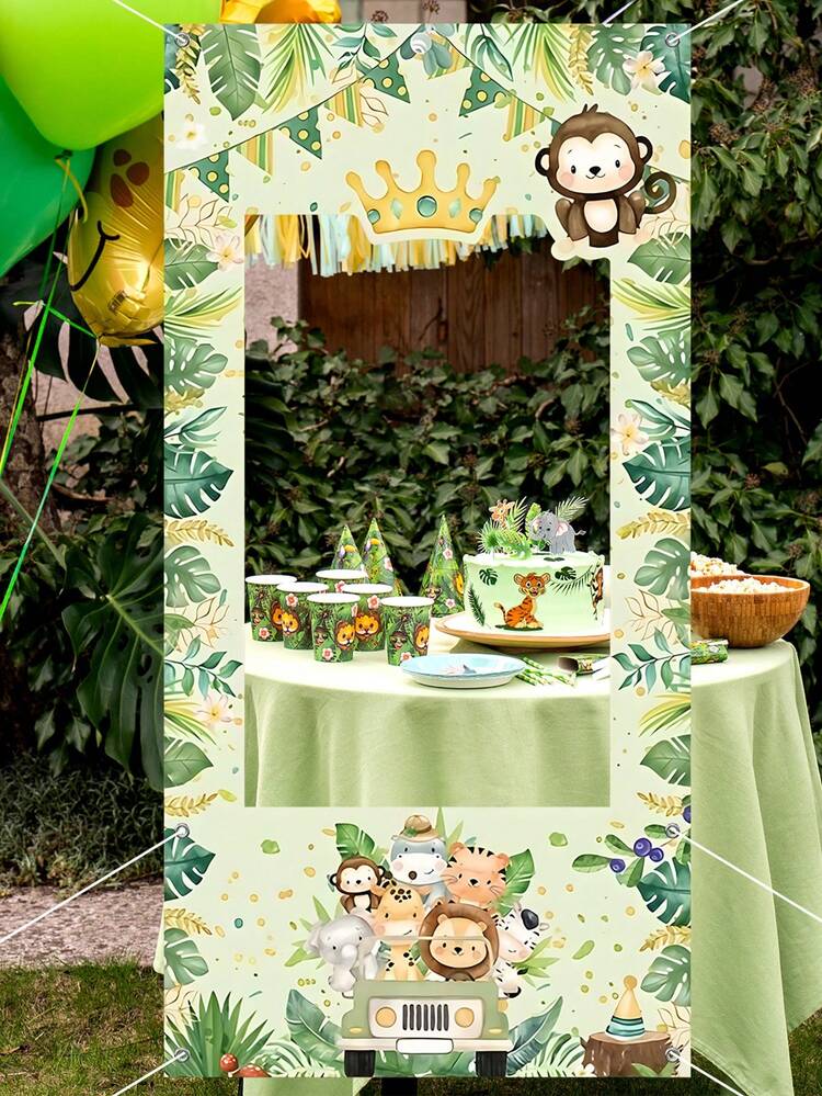 1 tấm phông nền chụp ảnh sinh nhật chủ đề động vật rừng rậm Safari, với hình ảnh khỉ, hổ và gấu sống động, hoàn hảo cho các bữa tiệc sinh nhật của trẻ nhỏ, trang trí theo chủ đề rừng rậm. - A - Xem 1