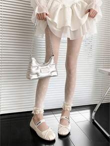 Medias de malla con adorno de encaje y lazo blanco, calcetines cortos elásticos y transpirables de estilo dulce, medias de estilo lolita - Multicolor - Ver 6