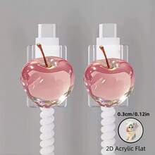 2pcs Cute Red And Pink Apple Pattern 2D Flat Cable Protector, Scratch-Resistant Type-C/Phone Charger Cable Sleeve, Fashionable And Durable, Phone Cable Protector, Funny Design, Sturdy Plastic Material - Apple - View 7