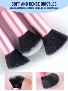 SEPROFE 1支粉底刷/腮红刷，超柔软纤维平头斜角粉底刷，圆形腮红刷，优质木柄，自然勾勒面部轮廓，适合日常妆容使用 - 粉色 - 查看 4