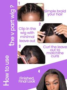 Tóc giả chữ V bằng tóc thật, kiểu xoăn gợn sóng, nâng cấp, không cần keo dán, kẹp vào, không cần để lộ tóc thật, không cần keo, không cần may, thân thiện với người mới bắt đầu, chiều dài 8-24 26 28 30 inch, tóc giả chữ V bằng tóc thật, mật độ 180%, kiểu xoăn tít. - Natural Black - Xem 9