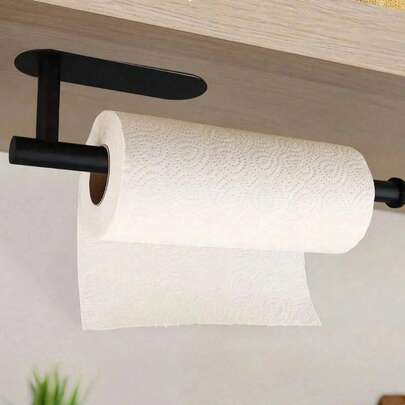 Giá đựng khăn giấy tự dính không cần khoan, bằng thép không gỉ dùng cho phòng tắm, nhà bếp, nhà bếp, xe RV, màu đen, trang trí nhà cửa, giá đựng khăn giấy dùng trong nhà bếp và phòng tắm, vật dụng thiết yếu cho phòng tắm.
