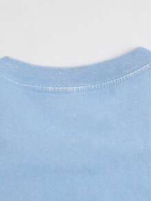 230G Washed Pure Cotton T-Shirt, Men'S Casual Fashion, With 'Dom Julio 70th Anniversary' Print, Outdoor Sports T-Shirt Loose Fit Soft Knitted T-Shirt - 淺藍色 - 查看 4