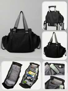 1 Pc Fashion Multifunction Portable Mummy Bag.Automobile Cradle Bag.Fashion Women Work Bag.Retro Tote Bag.Drawstring Bag.Shoulder Bags.Large Capacity Supermarket Shopping Bag.School Backpack Carry On Hand.Basics Solid Color Backpack.Lightweight Portable Canvas Bag With Handle.Business Day Weekender Bag.Note: The Color Of Shoulder Strap Is Random. - 黑色 - 查看 9