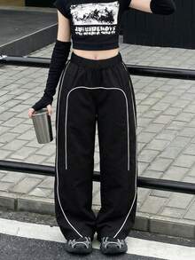 1件装 女童及青少年简约休闲时尚百搭直筒裤 - 黑色 - 查看 3