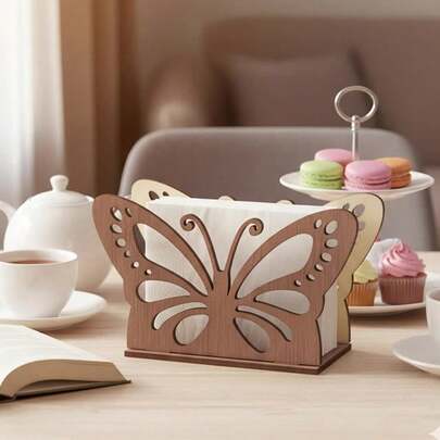 1 adet El Yapımı Ahşap Peçete Tutucu, Kelebek Desenli Peçete Kutusu, Düğün, Sevgililer Günü, Anneler Günü, Doğum Günü Partisi, Ev Yemek Masası Dekorasyonu için Zarif Minimalist Peçete Tutucu