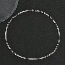 男士不锈钢简约NK链项链（1件装） - 銀色 - 查看 3