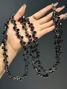1pc Crystal Chain Long Necklace, Handmade Beaded Chain Made Of PP Material, Versatile For Hanging Phone, Bag, Crossbody Wear, Shiny Decorative Chain For Women, New Luxury Crystal Beaded Phone Lanyard, Elegant Shoulder Strap, Fashionable Phone Charm, Back To School Season - Multicolor - View 13