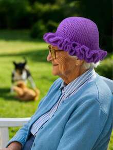 1pc Women Handmade Crochet Ruffle Brim Bucket Hat, Novelty Casual Floppy Cloche Hat - Màu trơn - Xem 5