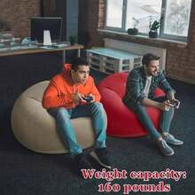 1pc Flocking Beanless Inflatable Lounge Chair - Multifunctional Portable Sofa With Round Single Design - Living Room, Office Lunch Break, Outdoor Picnic, Camping, And Relaxation Rosy Gray Purplish Blue - 藏蓝色 - 查看 7