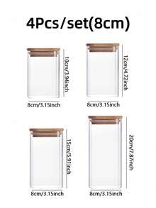 1pc Square Glass Jar With Bamboo Lid, For Spice Storage, Glass Kitchen Container With Lid, Glass Canister And Cover - Multicolor - View 11