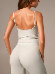 TimeOff 女士纯色吊带可拆卸加垫背心和直筒宽松运动裤套装 - 杏色 - 查看 7