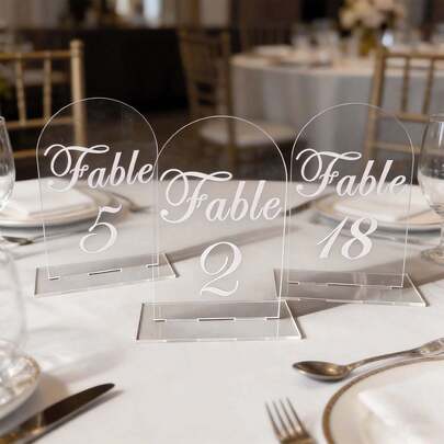 OUTANA 10/20/30-Piece Sets Of Wedding Acrylic Ceremony Supplies With Stands, Table Number Signs, Arched Table Cards, Modern Minimalist Table Number Signs, Waterproof, Moisture-Resistant, Easy To Clean, Reusable, No Power Required, Party Signage, Suitable For Wedding Receptions, Wedding Signage, Table Cards, Wedding Table Decorations, Best Gifts, Wedding Decorations, Home Decor, Room Decor, Birthdays, Graduations, Procession Decorations, Bachelorette Parties