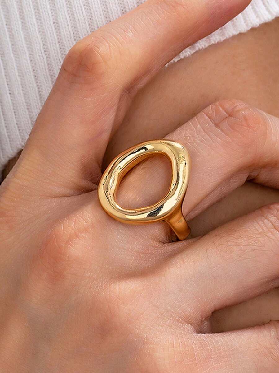 1枚独特简约不对称镂空圆环戒指，优雅合金几何指环饰品配饰 - 不規則戒指 - 查看 1