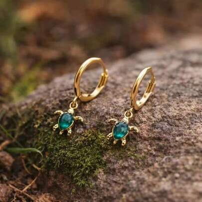 2 piezas Pendientes con colgante de tortuga, pendientes de acero inoxidable, pendientes con colgante de delfín estilo bohemio oceánico, accesorios de moda de verano clásicos para mujer