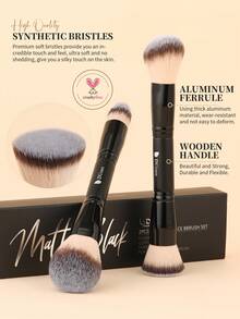 DUcare 2 cọ trang điểm mặt hai đầu: Cọ đánh phấn phủ & tạo khối, Cọ đánh kem nền & tạo chi tiết - Lông cọ sợi tổng hợp, ống đựng bằng nhôm, cán gỗ - Lý tưởng cho gia đình & du lịch, món quà hoàn hảo - màu đen - Xem 6