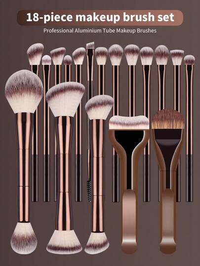 1pc/2pcs/3pcs/4pcs/5pcs/13pcs/18pcs Professional Aluminum Tube Makeup Brushes Set, Includes Retractable Foundation Brush, Dual-Ended Powder Brush, Blush Brush, Highlighter Brush, Contour Brush, Eyeshadow Brush, Blending Brush, Concealer Brush, Mixing Brush, Made Of Soft Skin-Friendly Fibers, Portable And Suitable For Travel, Great Gift For Women/Girls