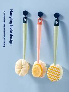2-In-1 Bath Body Brush With Curved Long Handle, Massage Bristles, Soft Bath Sponge And Mesh Sponge, For Skin Exfoliation, Unisex Bath Brush And Loofah Set - Multicolor - View 9