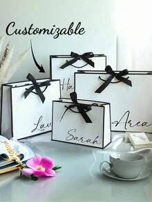 个性化礼品袋、节日礼品袋、可定制礼品盒。丝带礼品袋、感谢礼品袋、母亲节礼品袋。可重复使用的购物袋，可定制姓名，多种尺寸可选，带提手的纸质礼品袋。 - 彩色 - 查看 3