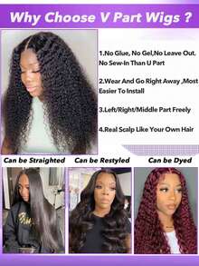 Tóc giả chữ V bằng tóc thật, kiểu xoăn gợn sóng, nâng cấp, không cần keo dán, kẹp vào, không cần để lộ tóc thật, không cần keo, không cần may, thân thiện với người mới bắt đầu, chiều dài 8-24 26 28 30 inch, tóc giả chữ V bằng tóc thật, mật độ 180%, kiểu xoăn tít. - Natural Black - Xem 8