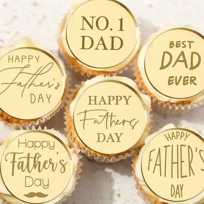 5个/10个金色亚克力父亲节快乐“最佳爸爸”纸杯蛋糕装饰插牌，适用于父亲节主题生日派对DIY蛋糕甜点烘焙装饰