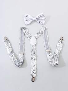 1set Sequin Suspender Bow Tie Set, Unisex Elastic Suspender Bow Tie Set - Multicolor - View 12