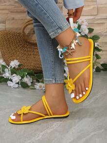 Women's Flat Sandals Floral Slip-On Slippers, New Summer Fashion Casual Slides Suitable For Dates, Shopping, Parties, Beach Vacations, Home - Yellow - View 3