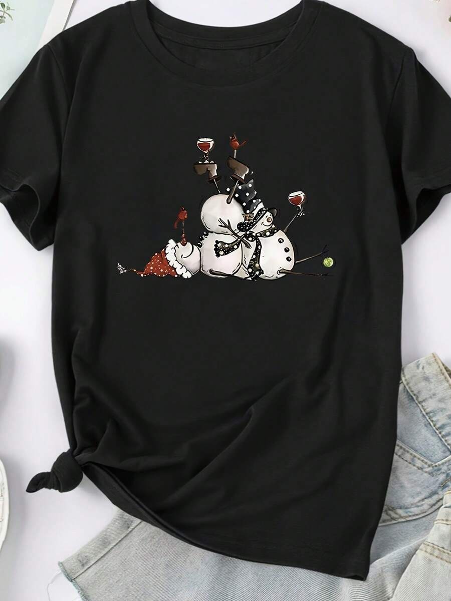 Tallas Grandes - Tallas Grandes - Camisetas Elegantes de Manga Corta para Mujer - Negro - Ver 1