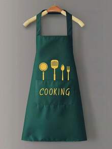 1 pièce Tablier avec motif couteau et fourchette avec lettrage "Cooking", tablier imperméable, résistant à l'huile et aux taches pour la cuisine à la maison, le café, le restaurant, le nettoyage extérieur, convient aux hommes et aux femmes (le petit trou sur le tablier est un trou de positionnement, pas un défaut) - Multicolore - Voir 5