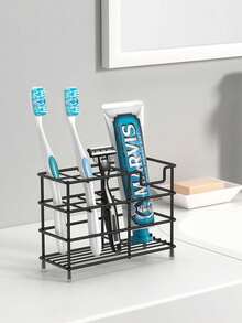 Stainless Steel Toothbrush Holder, Multifunctional Bathroom Organizer For Toothbrushes, Toothpaste, And Electric Toothbrushes, Rustproof Wall-Mounted Or Countertop Rack With 5 Slots - Multicolor - View 6