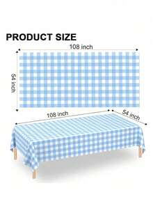 1 Pack Light Blue Plaid Disposable Plastic Tablecloth, Rectangular Light Blue And White Checkered Pattern, Suitable For Party, Outdoor Picnic, Birthday, Wedding, Camping, 54" X 108" - Multicolor - View 2